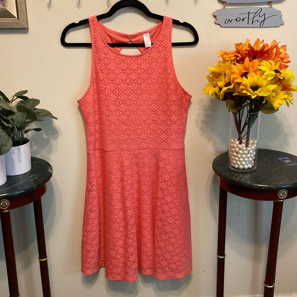 No Boundaries Lace Peach Sleeveless Dress Size L (11-13) Juniors. Gently Worn.